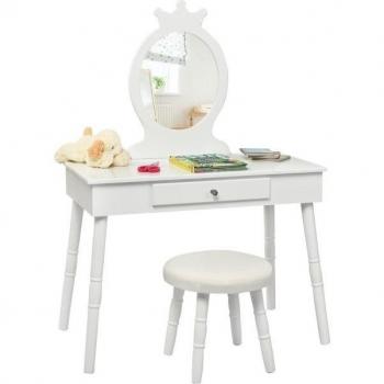 Coast Coiffeuse de Jeu pour Enfant avec Tiroir et Tabouret Souple Blanc