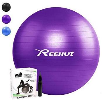 REEHUT Anti-Burst Exercise Ball with Pump & Manual for Yoga, Balance, Workout, Fitness (Purple, 55cm)
