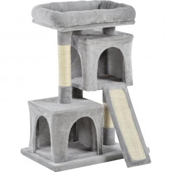 Pawhut 3-Tier Cat Tower in Light Grey