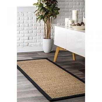 NuLOOM Elijah Natural Seagrass Runner, 2'6 x 12', Black
