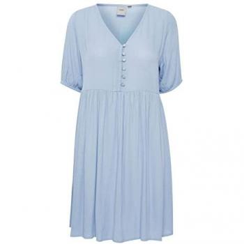Ichi Damen Minikleid IHMarrakech V-Ausschnitt Relaxed-Fit Chambray Blau Gr. L 100% Viskose