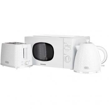 Daewoo 1.7L Cordless Kettle, 2‑Slice Toaster & 700W Microwave Trio (White)