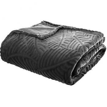 Plaid Atmosphera gris 220x240 cm motif feuille