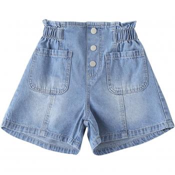 4-10Y Girls Slim Fit Denim Shorts with Pockets and Drawstring