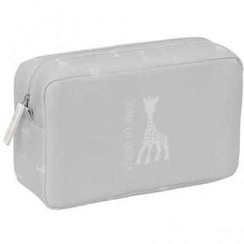 Neceser Sophie La Girafe Mum 28×16×9 cm: Eco‑Material Recyclable, Repelente de Agua, Cierre Seguro, Gris Piedra