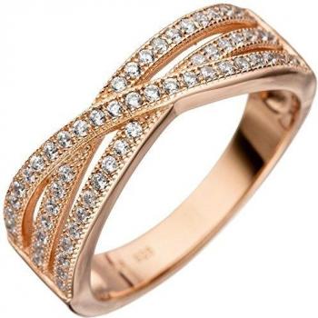 Mehrschichtiger Frauenring JOBO, 925 Sterling Silber, Rotgold, Zirkonia – Größe 56