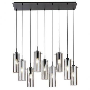 Sospensione MAGIC in Metallo Nero con Nove Diffusori in Vetro Fumé, Dimensioni 150x90x30 cm