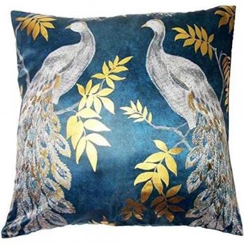Lazzaro Teal and Gold Foil Peacock Filled Cushion