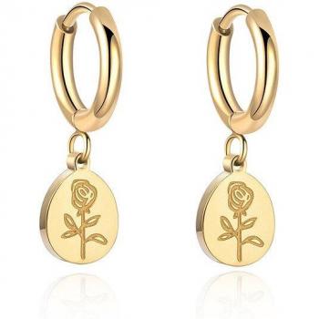 Collar y aretes de flor rosa en acero inoxidable 18 K, set de joyería vintage para mujer