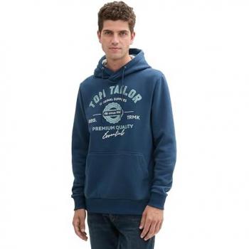 Tom Tailor Herren Regular Fit Hoodie aus Baumwoll-Mix mit Logo-Print, Dunkelblau, Größe XL