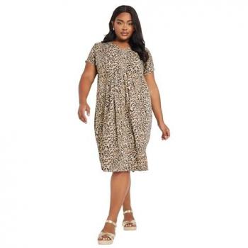 Brown Leopard‑Pattern Front‑Pleat Dress for Women – Size 20