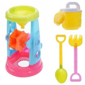Playset Sabbia Spiaggia 4x1 con Innaffiatoio, Mulino, Paletta, Rastello