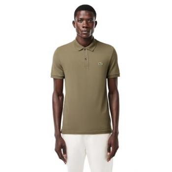 Men's Lacoste Pique Polo Shirt in Olive Green, Slim Fit, Label Patch, Size S