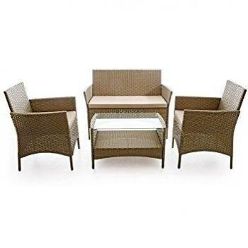 Salotto Esterno Caprera, Divano a 2 posti, 2 Poltrone e Tavolino Tortora