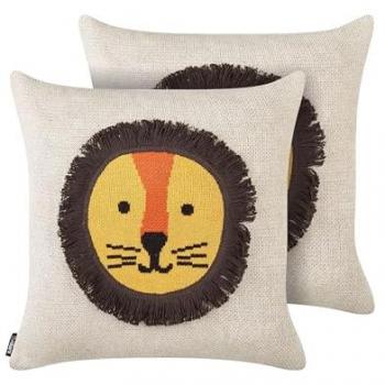 Set di 2 cuscini decorativi per bambini con motivo a leone in cotone beige Sarangar 45x45 cm