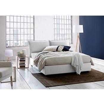 Cama doble contenedor Sabrina, revestimiento de tela, 100% Made in Italy, apertura frontal, colchón 160x200 cm incluido, blanco