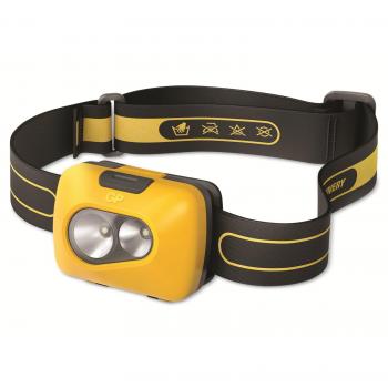 Linterna Frontal LED GP CH42 110 lúmenes, color amarillo, con 3 baterías AAA