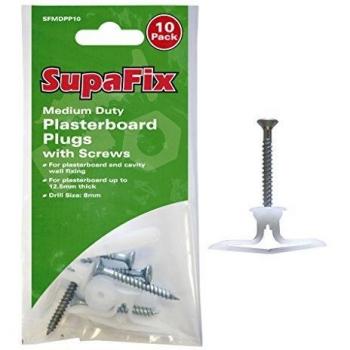 Medium Duty Plasterboard Plugs with Screws by SupaFix Pack 10