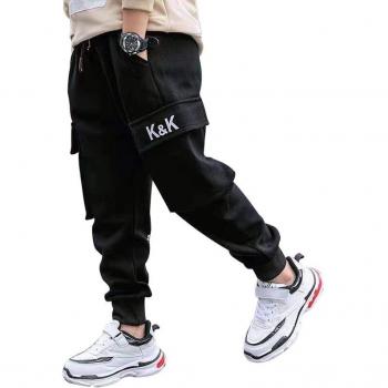 Teenage Boys Cotton Cargo Pants with Letter Print