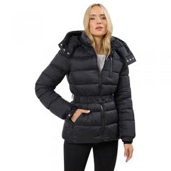 Manteau Matelassé Noir avec Ceinture Long Tall Sally
