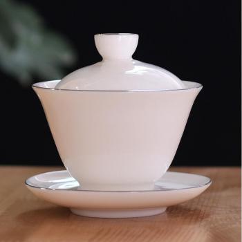 150ML Dehua Seagull White Porcelain Silver Bowl Tea Set