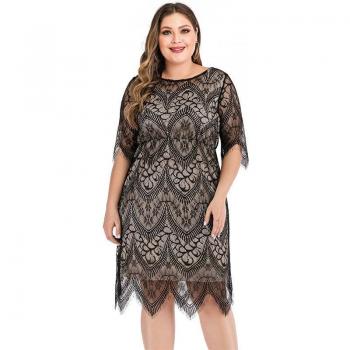 6XL Plus Size Knee-Length Lace Dress