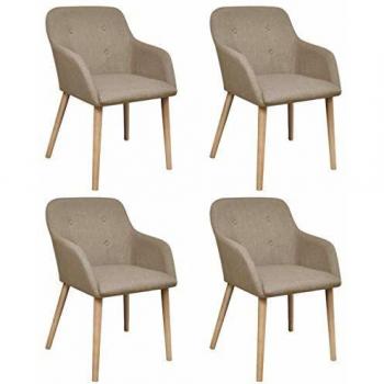 Sillas de Comedor 4 Piezas de Tela Beige y Madera Maciza de Roble