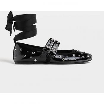 Stradivarius Black Ballet Flats with Studs