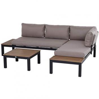 3pcs Garden Sectional Sofa Side Table Furniture Set with Cushion