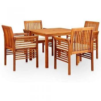 Set da Pranzo Esterno 5 pz con Cuscini in Legno Massello