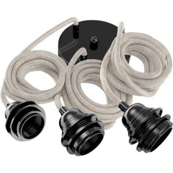 Suspension Luminaire Hang 3 Câbles en Lin Noir 2,5m E27 Vintage