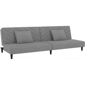 Sofá cama de 2 plazas con 2 cojines de terciopelo gris claro