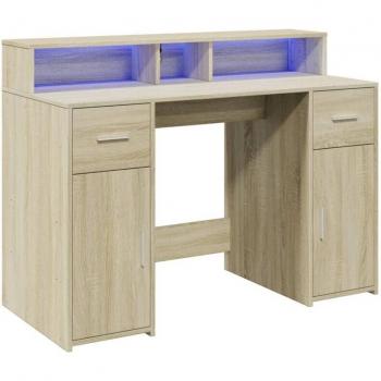 Estudio Personal con Mesa de Trabajo, Luces LED Integradas y Detalles en Madera de Ingeniería