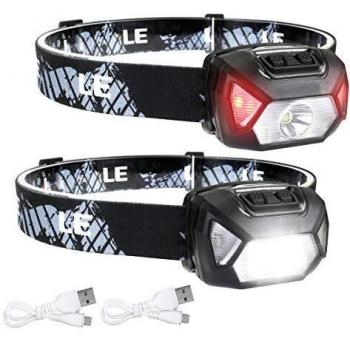Head Torch Rechargeable [2 Pack] 2000L Waterproof Headlamp Red Warning Lights