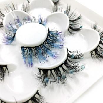 Pestañas de colores, 5 pares, visón con brillo, tira natural para maquillaje