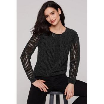 SOCCX Damenpullover Rundhals XS Schwarz – Polyester, Strukturmuster, casual, regular fit, U‑Boot-Kragen, langärmlig