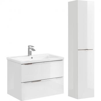 Meuble simple vasque encastrée et colonne April en blanc