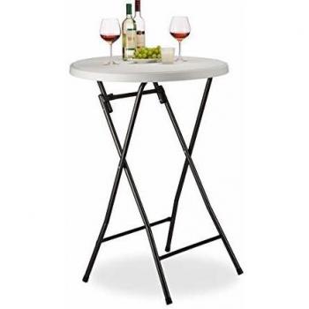 Table de Bistrot haute pliante ronde Relaxdays HLP 110 x 80 x 80 cm, plastique, anti‑pluie, pieds métalliques blancs
