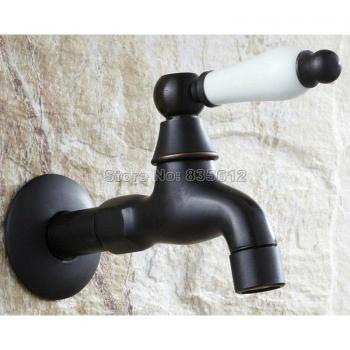 Robinet d'évier de blanchisserie en bronze frotté à l'huile avec poignée en céramique, noir, Wav117