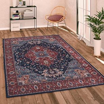 Alfombra Vintage Oriental Tejido Plano 80x150 cm, Rojo