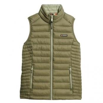 Gilet imbottito senza maniche da donna Superdry Fuji Lite Verde Oliva Polveroso