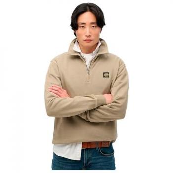 Superdry Sudadera Hombre Crema L, Media Cremallera y Costura en Contraste