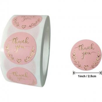 Gold Pink Thank You Labels for Small Business