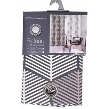 Coton Rideau à Œillets Douceur d'Intérieur 140x240 cm Woodika Taupe Imprimé