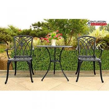 Homeology Weather Resistant Outdoor Dining Set for 2 People (Oshowa, Black, Cast Aluminium)