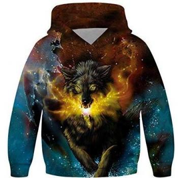 Felpa lupo 3D Freshhoodies: manica casuale e tasca marsupio