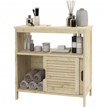 Meuble de salle de bain HOMCOM en bambou – 60x30x60 cm, rangement double porte