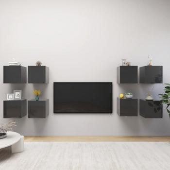 Wandschrank für Fernseher – 8 Stück – Grau (Hochglanz) – Maße: 30,5 x 30 x 30 cm