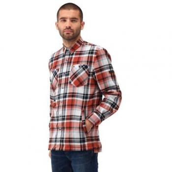 Regatta Men's Casual Thamos Long Sleeved Checked Shirt Burnt Henna Check Storm Grey