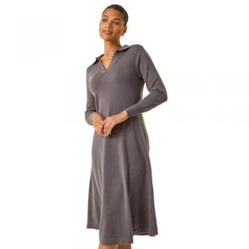 Robes Midi Gris Roman Tricoté – Détails Écaille